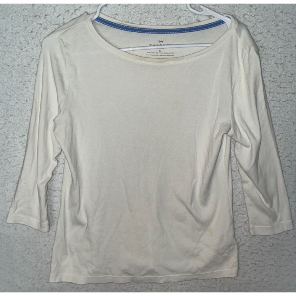Talbots Petites 1/4 Sleeve White Top Size SP 100% Pima Cotton Round Neck Knit